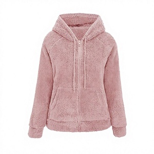 <b>Women</b> Sherpa Fleece Lined Coat Zip Up Hooded Pink <b>Teddy</b> Fleece Jacket Warm Winter Outerwear with Pockets - Product Image 1