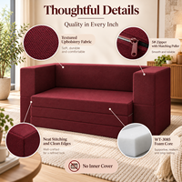 Canapé-lit pliable 2 places, tissu texturé, coussin compressible à zip, chaise longue en mousse compacte pour petits appartement