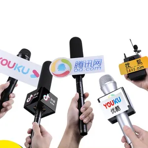 Logotipo repórter da marca da tv entrevista microfone organizado desktop microfone adesivo acrílico