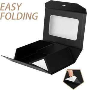 OEM biểu tượng tùy chỉnh sang trọng màu đen bao bì Ribbon xử lý gấp cứng cứng nhắc xem tông giấy từ Hộp quà tặng với cửa sổ vật nuôi - Product Image 4