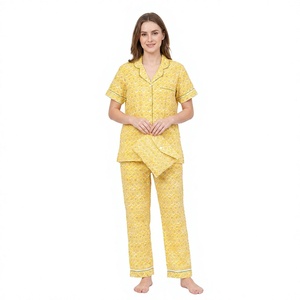 Hermoso Conjunto de Pijama Corto de Algodón con Estampado Floral para Mujer, Impresión Digital, Cintura Elástica, Secado Rápido, Transpirable, Ideal para Vacaciones - Product Image 1