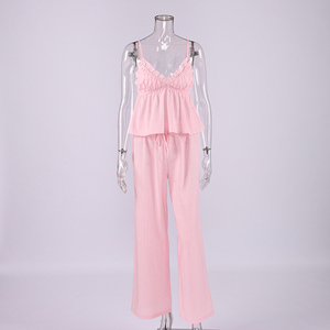 QINSI Abbigliamento Estivo da <span class=keywords><strong>Donna</strong></span> all'Ingrosso, Completo Due Pezzi con Top <span class=keywords><strong>a</strong></span> Bretelle <span class=keywords><strong>a</strong></span> <span class=keywords><strong>Righe</strong></span> e Pantaloni Casual, Pigiami in Cotone Comodi per Casa - Product Image 4