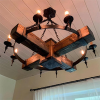 Grand lustre rustique de style farmhouse en bois massif et fer forgé, lampe suspendue vintage à lumières de bougies pour salle à manger et plafond de salon