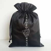 Sac à poussière en satin noir de haute qualité, sac à cordon en soie avec logo personnalisé pour sacs à main, chaussures et emballages cadeaux