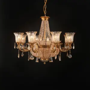 European Style All Copper Crystal Lampshade Chandelier Villa Bedroom Living Restaurant Hotel Decorative Pendent Light
