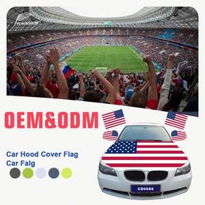 Venta al por mayor de fábrica: Juego de fundas elásticas de poliéster tejido para capó de coche con banderas nacionales para partidos de fútbol, personalizadas para aficionados al deporte. - Product Image 1