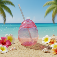 Gobelet en plastique fantaisie mignon en forme d'œuf à cocktail avec paille et couvercle pour Pâques