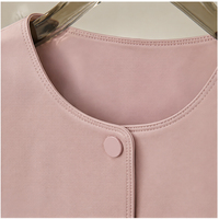 Veste en cuir d'agneau courte pour femmes, col rond, surpiqûres décoratives, poches latérales, vêtement d'extérieur décontracté en peau de mouton