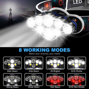 8 LED 강력한 장거리 전조등 USB 충전식 야외 야간 낚시 방수 COB 적색 경고 작업등 - Product Image 5