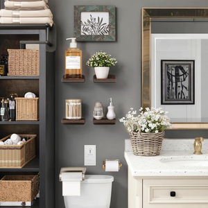 4-Mảnh Gỗ Mộc Mạc Nổi Kệ 5x5 Inch Treo Tường Thiết Lập Cho Phòng Ngủ Phòng Khách Phòng Tắm Trang Trí Nội Thất-Tối Caronized Khắc - Product Image 3