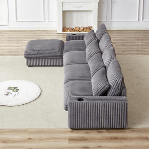 126-inch Corduroy L-Shaped <b>Sofa</b> Set with Cup Holder Movable Footrest Four Waist Pillows & Back Cushions for Apartment/Hotel Use - Product Image 6