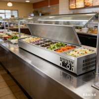 Table de préparation de salades en acier inoxydable avec vitrine réfrigérée à compresseur pour usage commercial