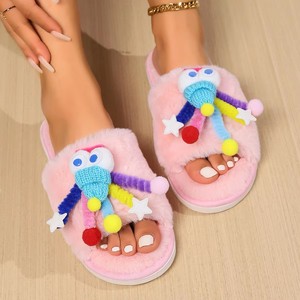 Nouvelle mode mignon drôle laine pantoufles pour filles semelle épaisse ménage paresseux hommes femmes chaussures bout ouvert pantoufles - Product Image 5