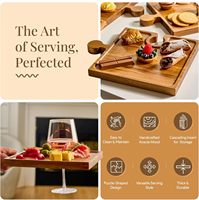 Ensemble de 4 planches à charcuterie en bois en forme de petit puzzle, plateau de service en bois d'acacia avec poignée et porte-verre à vin