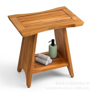 Tabouret de salle de bain incurvé en bois massif, chaise de douche imperméable à double couche, banc de terrasse extérieur 29x18x12 cm - Product Image 3