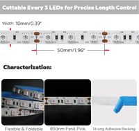 Bande lumineuse LED 12V 24V 850nm, 1M/14.4W IP30, lumière infrarouge flexible et découpable pour la photographie nocturne et la thérapie par lumière rouge LED