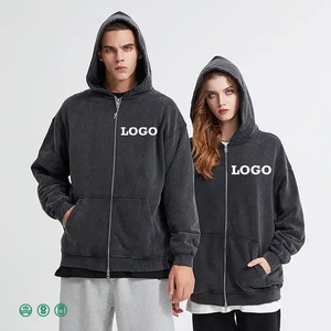 AR2671 Men's Heavyweight Vintage Acid Wash Zip Hoodie Custom Logo Embroidered 100% Cotton Fleece Full Zip Eco-Friendly Autumn - Product Image 1