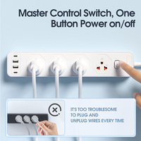 Enchufe de Extensión con Múltiples Tomas de Corriente y Puertos USB, Seguro para Niños, Cable Duradero de 1.8m, Interruptor Principal para Escritorio de Oficina
