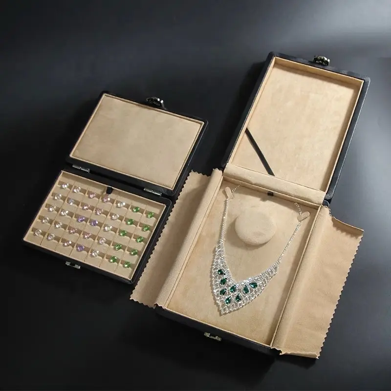 Suede Rectangular Loose Diamond Box Luxury Travel Jewelry Bracelet Necklace Pendant Earrings Ring Case Packaging Display