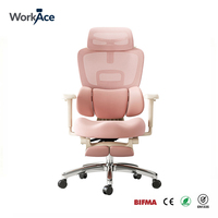 Chaise de bureau ergonomique à dossier haut en maille pivotante avec appui-tête 3D, soutien lombaire à 35 degrés, réglable en hauteur, pour ordinateur, rose