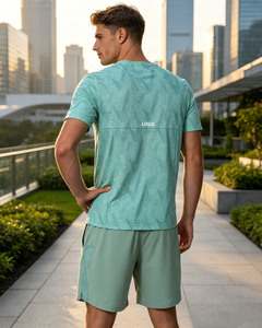 T-shirt pour homme de marque haut de gamme en promotion, respirant et tricoté, ensemble short et t-shirt de sport pour homme - Product Image 5