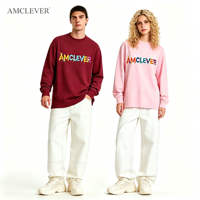 AMCLEVER Tersedia Sweatshirt Pria Kerah Bulat Katun Murni Lengan Panjang Siap Kirim Pakaian Musim Gugur Musim Dingin