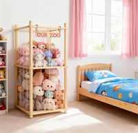 Organisateur de rangement pour animaux en peluche de style moderne en bois naturel avec corde élastique, 53,5 pouces de haut, pour chambre d'enfant