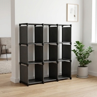 Étagère de rangement pliable en métal à double niveau et 9 cubes, simple et portable, en acier angulaire, pour salon