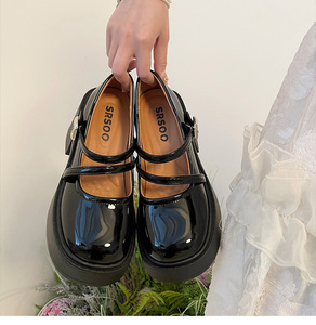 Zapatos de Cuero Negros de Moda con Suela Gruesa y una Sola Correa - Tacones Altos para Mujer al por Mayor - Product Image 6