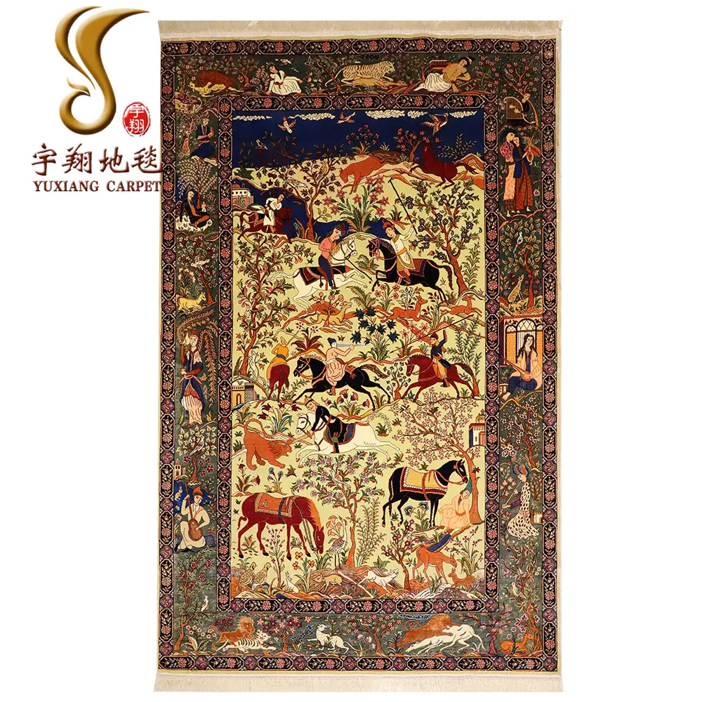 China Yuxiang Factory Super September Hand Knotted Persian Silk Rugs For Sale