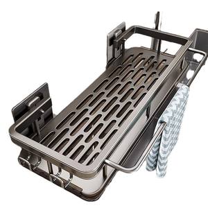 Étagère de rangement de cuisine moderne et simple à <span class=keywords><strong>double</strong></span> niveau, couleur bronze, non pliable, sans perçage, murale, pour épices, avec égouttoir pour robinet d'évier - Product Image 5