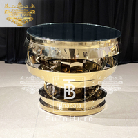 Table ronde à gâteau de mariage en acier inoxydable doré avec plateau en verre et miroir pour salle de réception