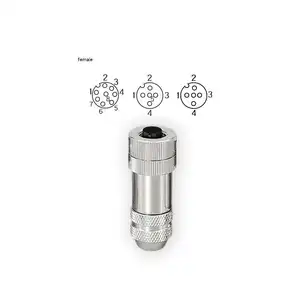 Female Shielded Metal Connectors M12 Threaded A-Coded Straight 4/5/8 Pin Circular