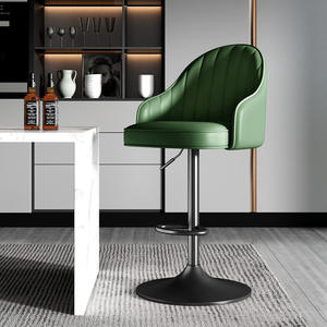 Chaise de bar moderne à hauteur réglable, tabouret pivotant rembourré en cuir PU capitonné pour bar à domicile, hôtel, salle à manger - Product Image 5