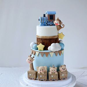 Karikatür maymun ayı at bebek kare gökkuşağı kulesi su balon lokomotif bölmesi yumuşak tutkal bebek kek Toppers dekorasyon - Product Image 2