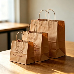 Custom Disposable Kraft <b>Paper</b> Bag With Handle for Food Delivery Restaurant Wholesale Supplier - Product Image 2