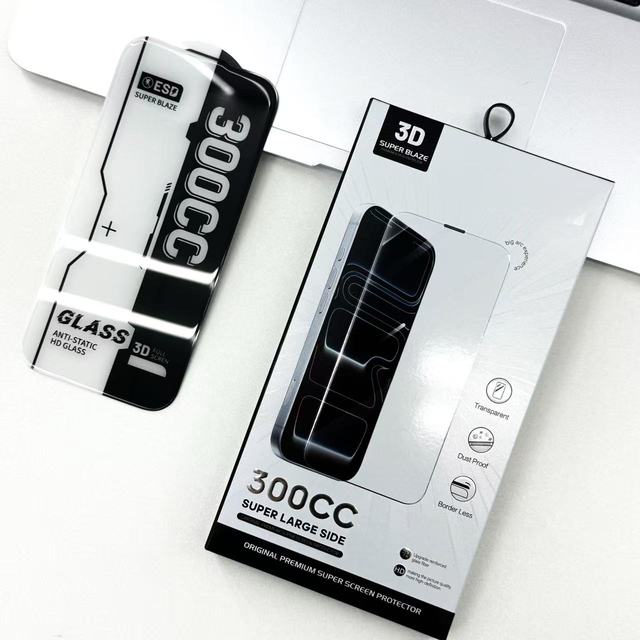 Wholesale 3D 300CC Super Large Edge Tempered Glass Screen Protector for 15 16 17 Pro Max 0.4mm High-Alumina Borderless Anti-Dust