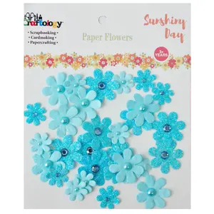32 יחידות צבע כחול DIY מיני פרחי נייר מלאכה