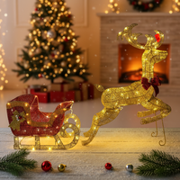 Ensemble de rennes et de traîneau 3D pré-éclairés à LED blanc chaud doré, pliable, en fil métallique, étanche IP44, commande manuelle, pour extérieur, pelouse de Noël