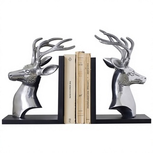 Silver Deer Head <b>Bookends</b> Elegant Antler Design Heavy Duty Decorative Shelf Organizer Perfect Accent Office Library Ramadan - Product Image 1