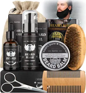 Hot Koop 9 Stijlen Facial Haar Kam En Borstel Baard Care Groei Olie Set Crème Trimmer Snor Grooming Draagbare Kit voor Mannen