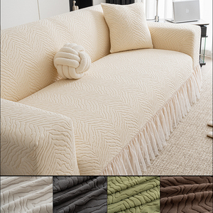 Housse de canapé en molleton Shake avec <span class=keywords><strong>jupe</strong></span> en dentelle antidérapante à haute élasticité et de couleur unie, adaptée à toutes les saisons - Product Image 1