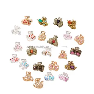 Ücretsiz özelleştirilmiş gümüş 2.5cm Mini elmas metal saç pençe boncuk ve Rhinestones ile altın çiçek saç aksesuarı pençeleri