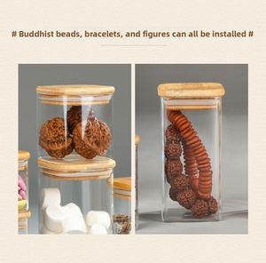 Bocaux hermétiques carrés en verre borosilicate de 500 ml pour cuisine, avec couvercle en bambou, empilables, pour stockage alimentaire, noix, bonbons, épices, haricots - Product Image 6