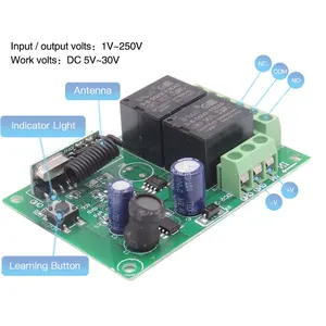 Universal 433MHz inalámbrico DC 6V 12V 24V 30V interruptor de Control remoto de 2 canales receptor de relé de contacto seco para luz de puerta de Motor