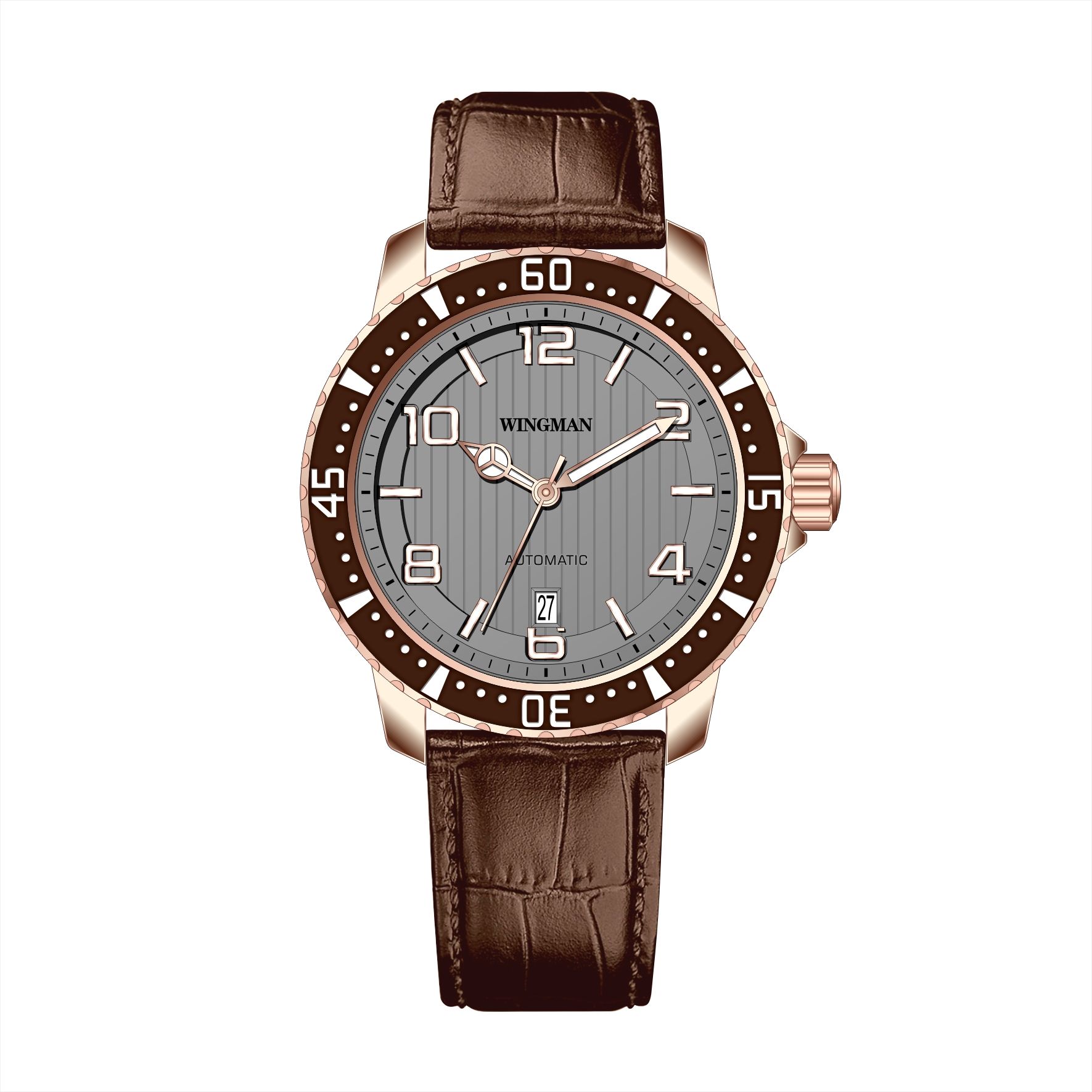 rose gold case with grey face