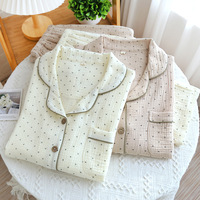 100% coton femmes pyjamas thermiques Double fil japonais Style rustique à manches longues hiver printemps automne Floral taille élastique