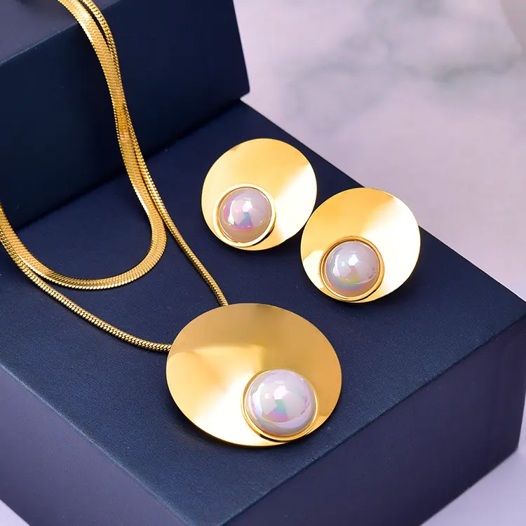 BJG0058S collier de perles d'eau douce ensemble de bijoux en acier inoxydable en or 18 carats pour femmes