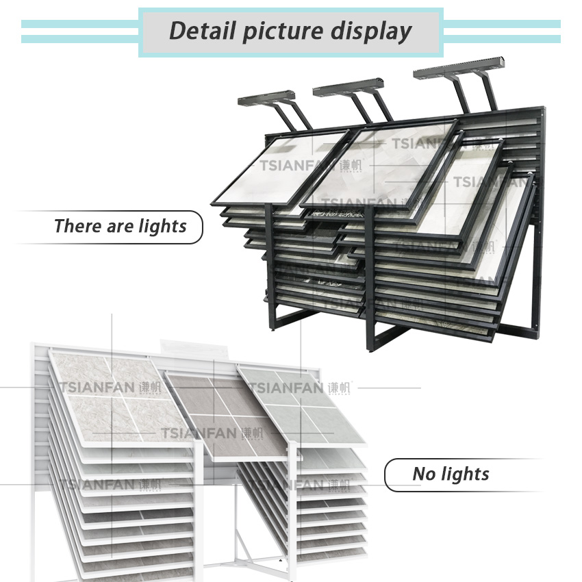 High Quality Exhibition Ceramic Marble Stand Granite Quartz Sample Stone Rack Custom Recline Display For Tilt Tile Showroom