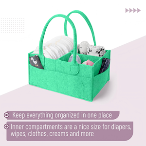 Organizador de Pañales Verde, Cesta Plegable para Bebé con Asa, Bolsa de Fieltro para Pañales, Lista de Regalos para Bebé, Búsqueda y Otros Artículos para Bebé - Product Image 4